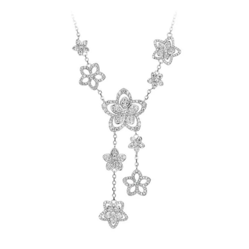 CAMEO Pendant Chain 925 Silver Synthetic Zircon Pentagram White Full Diamond Five Petal Floral Fringe Versatile Necklace