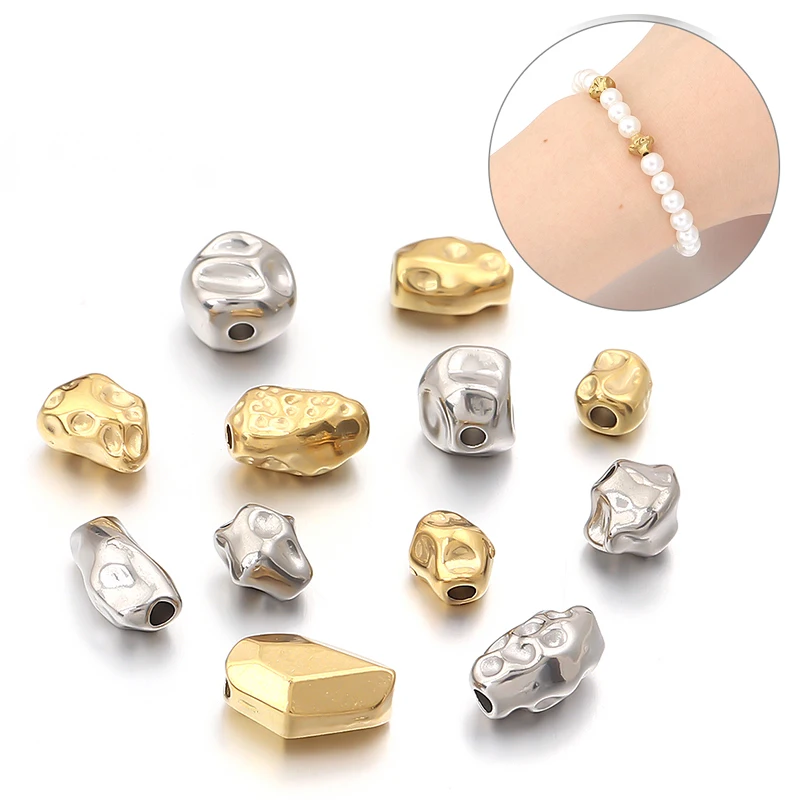 5–10 Stück unregelmäßige goldfarbene Edelstahlperlen für die Schmuckherstellung, Meteoritperlen, Abstandsperlen, DIY-Armband, Halskette