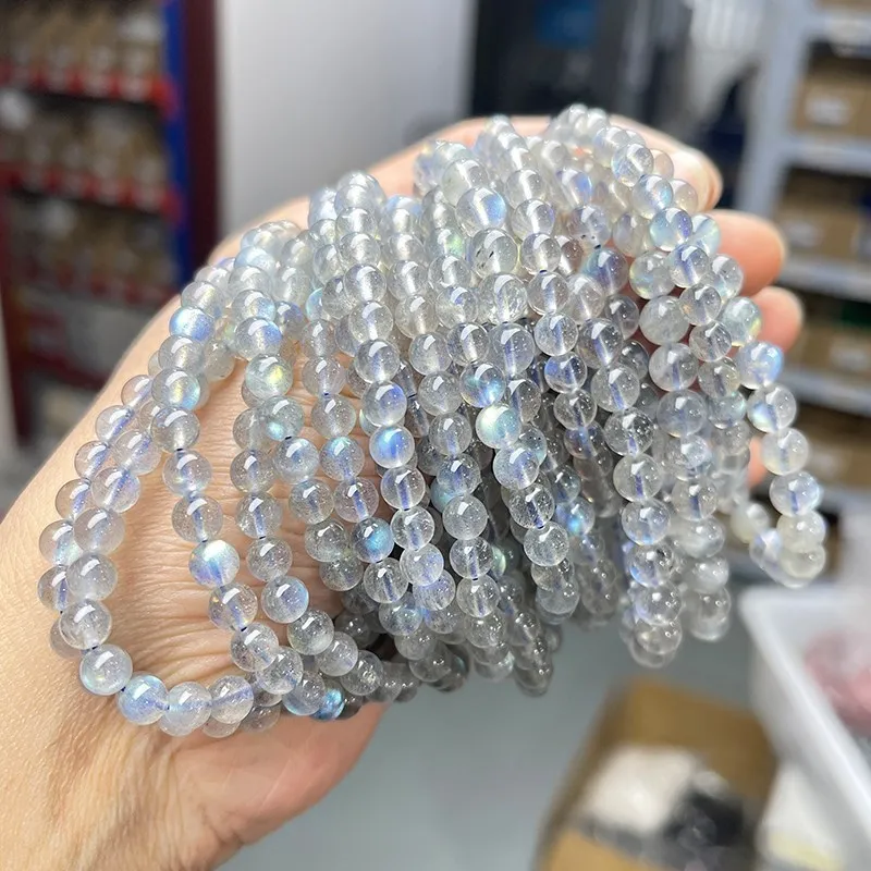 JD 5A Quality Genuine Natural Gray Moonstone Stone Beaded Bracelets Women Men Charm Round Gems Energy Healing Bangles Jewelry