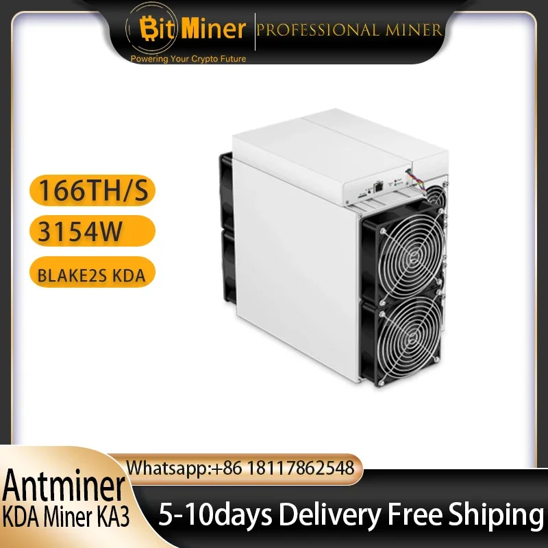 New Antminer KA3 166T Asics Miner Power 3154W KDA Mining Crypto Machine, Free Shipping