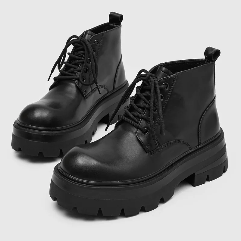 

large size mens casual punk stage platform boots lace-up genuine leather shoes cowboy autumn winter boot cool ankle botas hombre