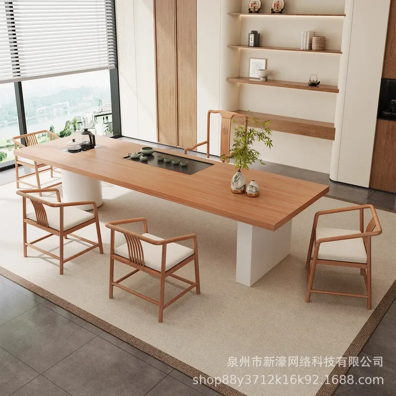 Cream Solid Wood Tea Table and Chair Set Modern Simple Living Room Reception Negotiation Furniture Complete Suite for Tea
