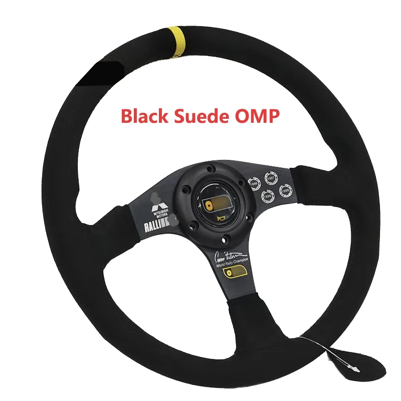 JDM racing sport steering wheel 14inch flat drifting suede leather steering wheel for mitsubishi universal ralliate steering