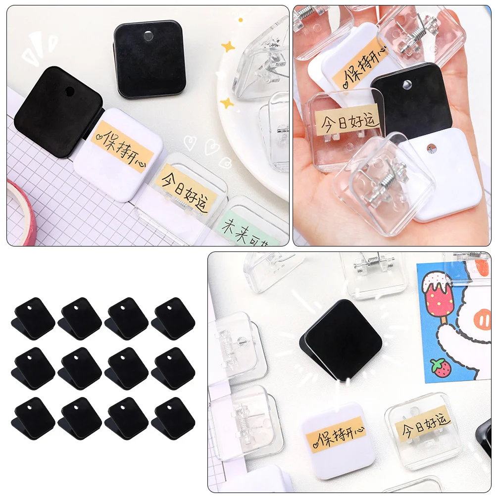 12 Pcs Square Folder Metal Paper Clip Binder Clips Office Supply Sealing Bag for Files Plastic Fresh-keeping