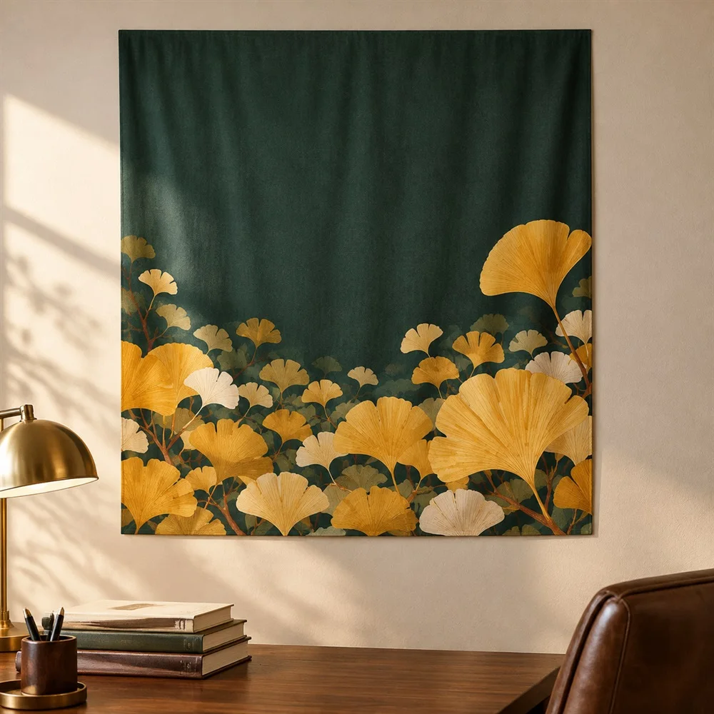 VIKAMA Ginkgo Autumn Leaves Tapestry Wall Hanging, HD Print Wall Art, Autumn Decor for Living Room Bedroom Study Kitchen