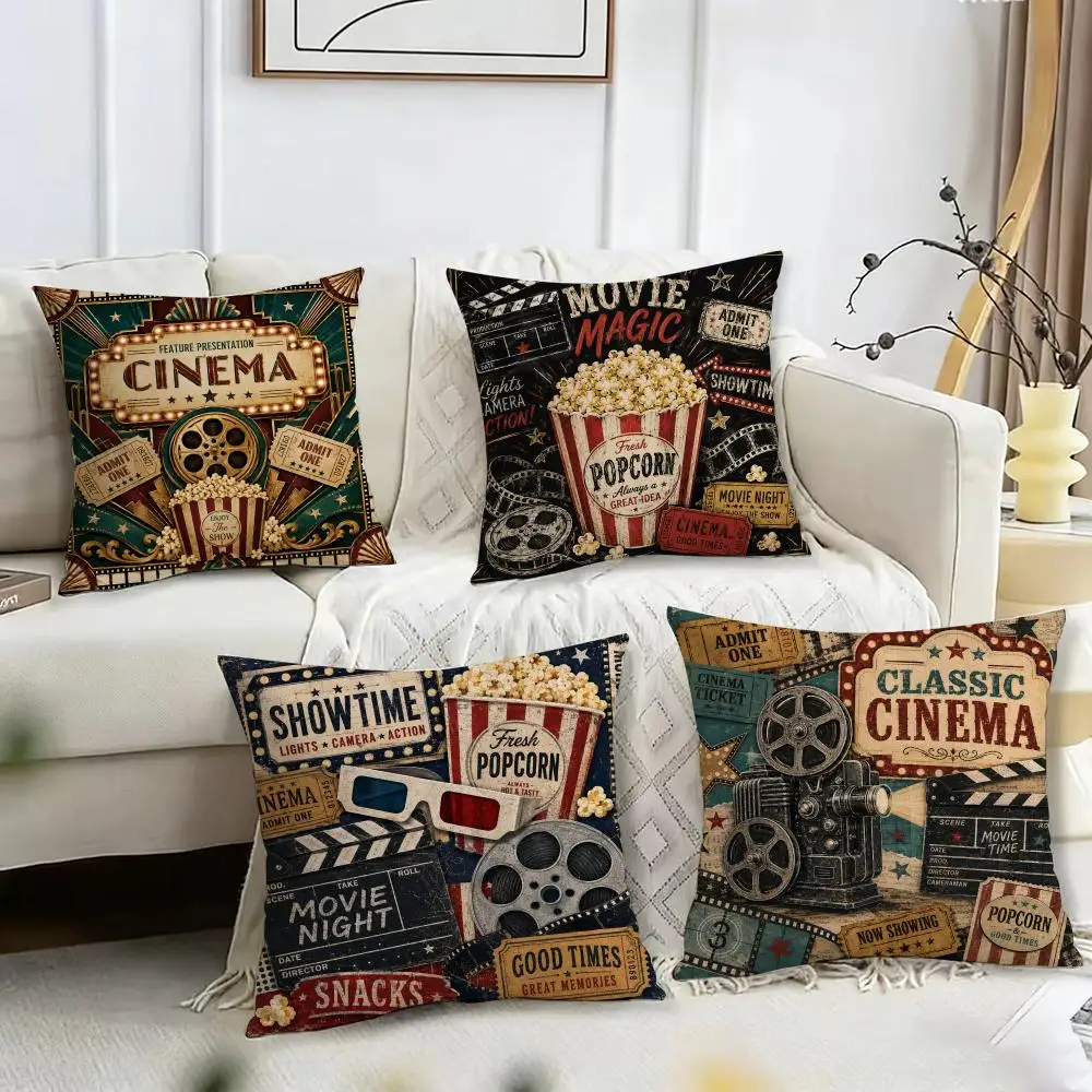 Retro Cinema Movie Theater Cushion Cover Pillow Case Short Plush Square Throw Pillow Covers Pillowcase Sofa Home Decor Gift