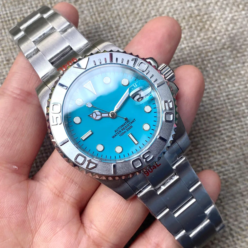 Ice Blue SUB Steel Mechanical Men Watch NH35 Movt Sterile Dial 200m Waterproof Wristwatch 120 Clicks Bezel Whole Brush Band