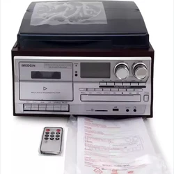 Classic Vintage Multifunction 10-in-1 Gramophone Vinyl Record CD Player Tape Radio Speaker Gramophone Silver