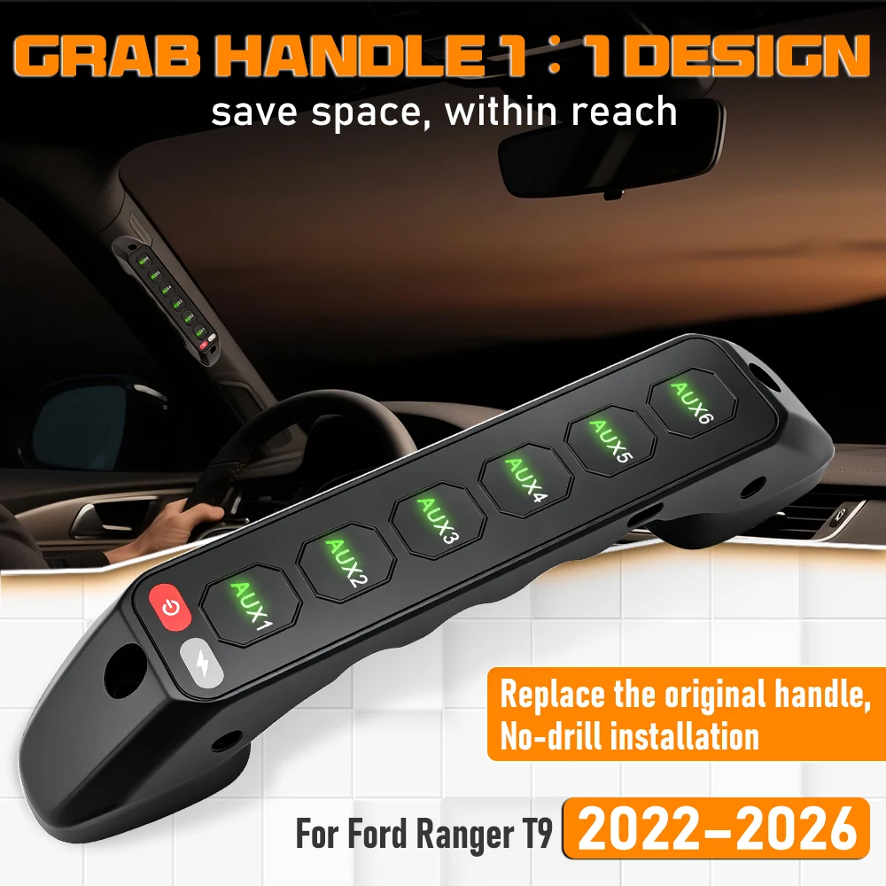 Grab Handle 1:1 Button Controller No-Drill Panel Switches 6 Gang Wireless 12V On-Off LED for Ford Ranger T9 2022-2026