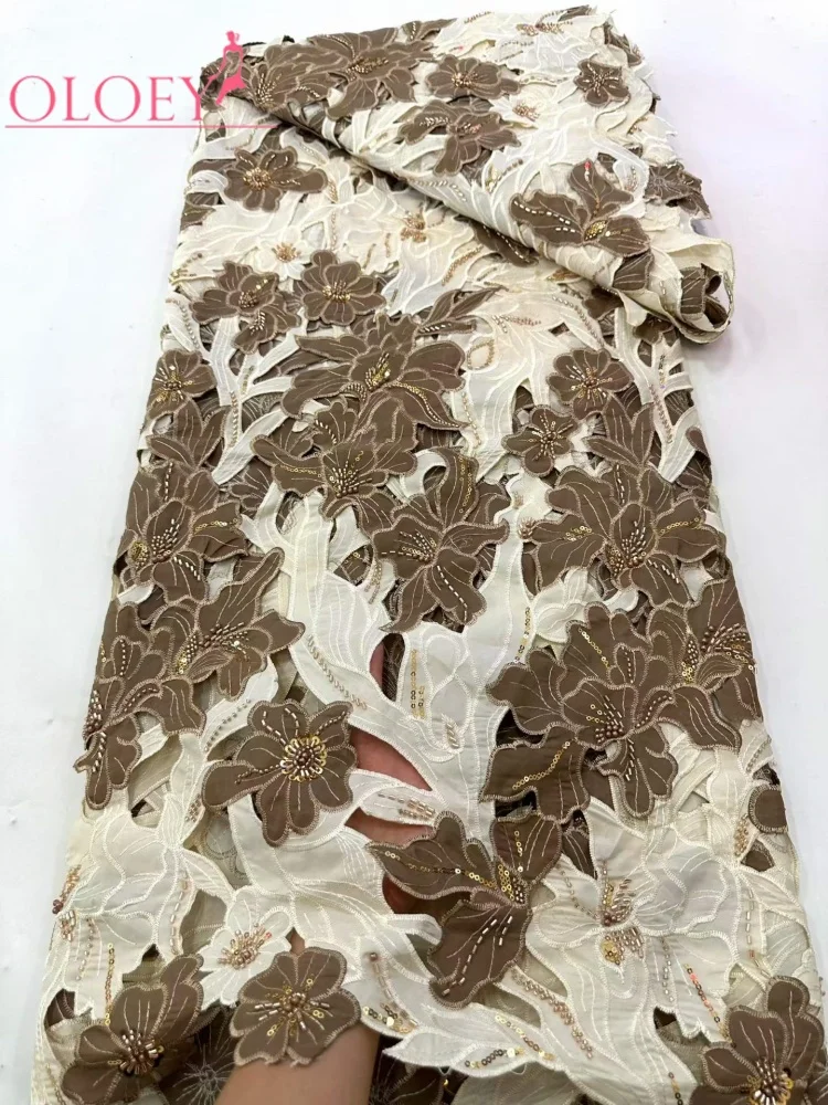

OLOEY African Beaded Lace Fabric 2026 High-Quality Sequins French Chiffon For Nigerian Woman Wedding Style Material Sewing