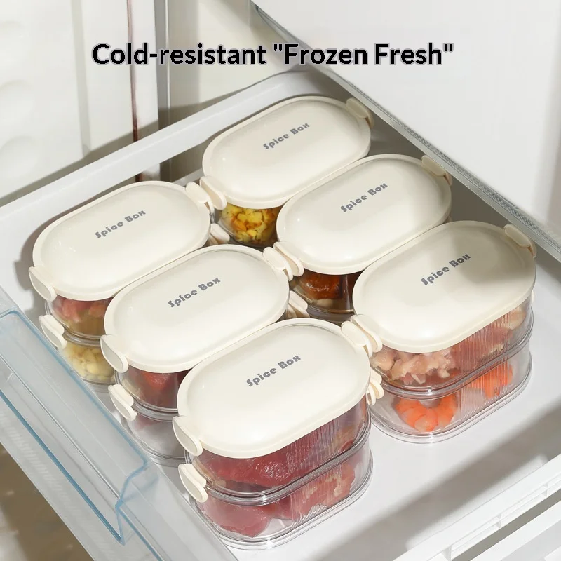 Food Storage Container for Fridge, Rectangular Airtight Spice Organizer with Lid, Sealed Fresh-Keeping Kitchen Box