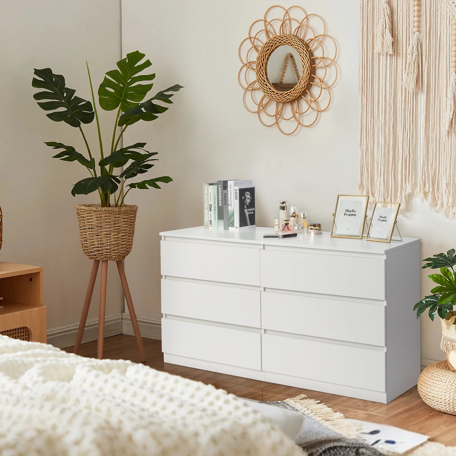 

6 Drawer Double Dresser for Bedroom, Wide Storage Cabinet for Living Room Home Entryway, White,bedroom furniture,