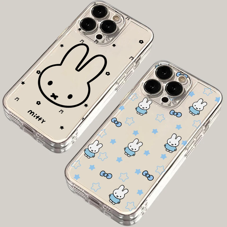 Funda transparente de TPU con conejo caricatura M-Miffies para iPhone 17 17e Air 16 16e 15 14 Plus 13 12 11 Pro Max X Xs XR 8 2