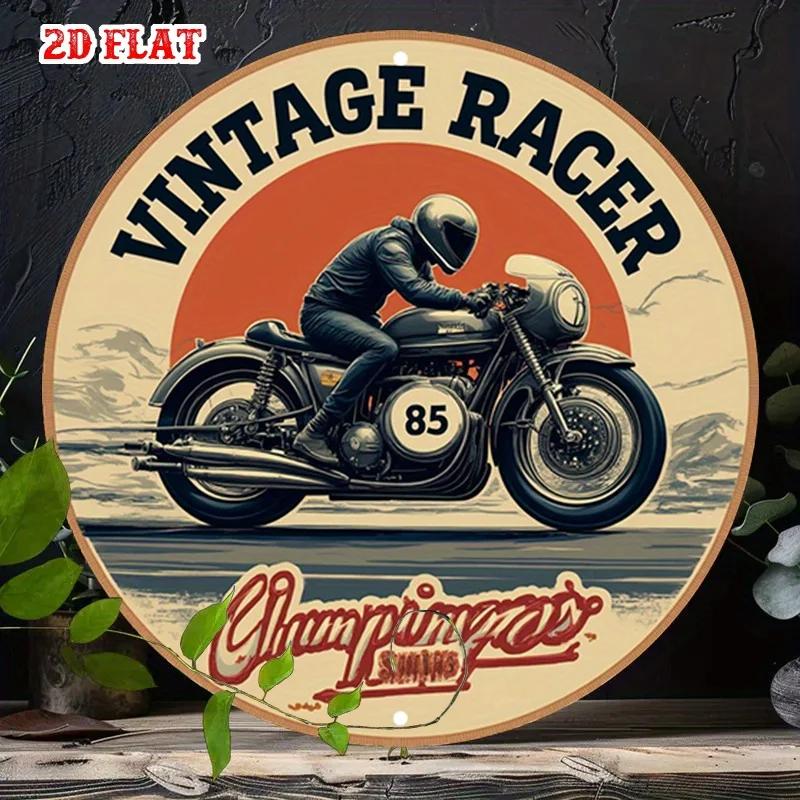 2D Flat - Vintage 2D Flat Sign Featuring a Racer, Ride Spirit Metal Sign, Retro Motorcycle Measuring 7.87X7.87 Inches - Speed Th