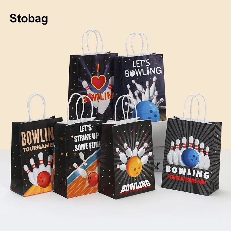 

StoBag 24pcs Bowling Game Kraft paper Gift Tote Packaging Bags Children for Candy Storage Baking Pouch Birthday Party Favors