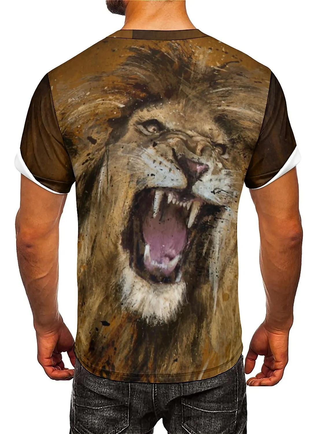 Colorblock Ink-splashed Men's 3D Printed Short-sleeved T-shirt, Smooth Fabric, and Printed Short-sleeved T-shirt Tops