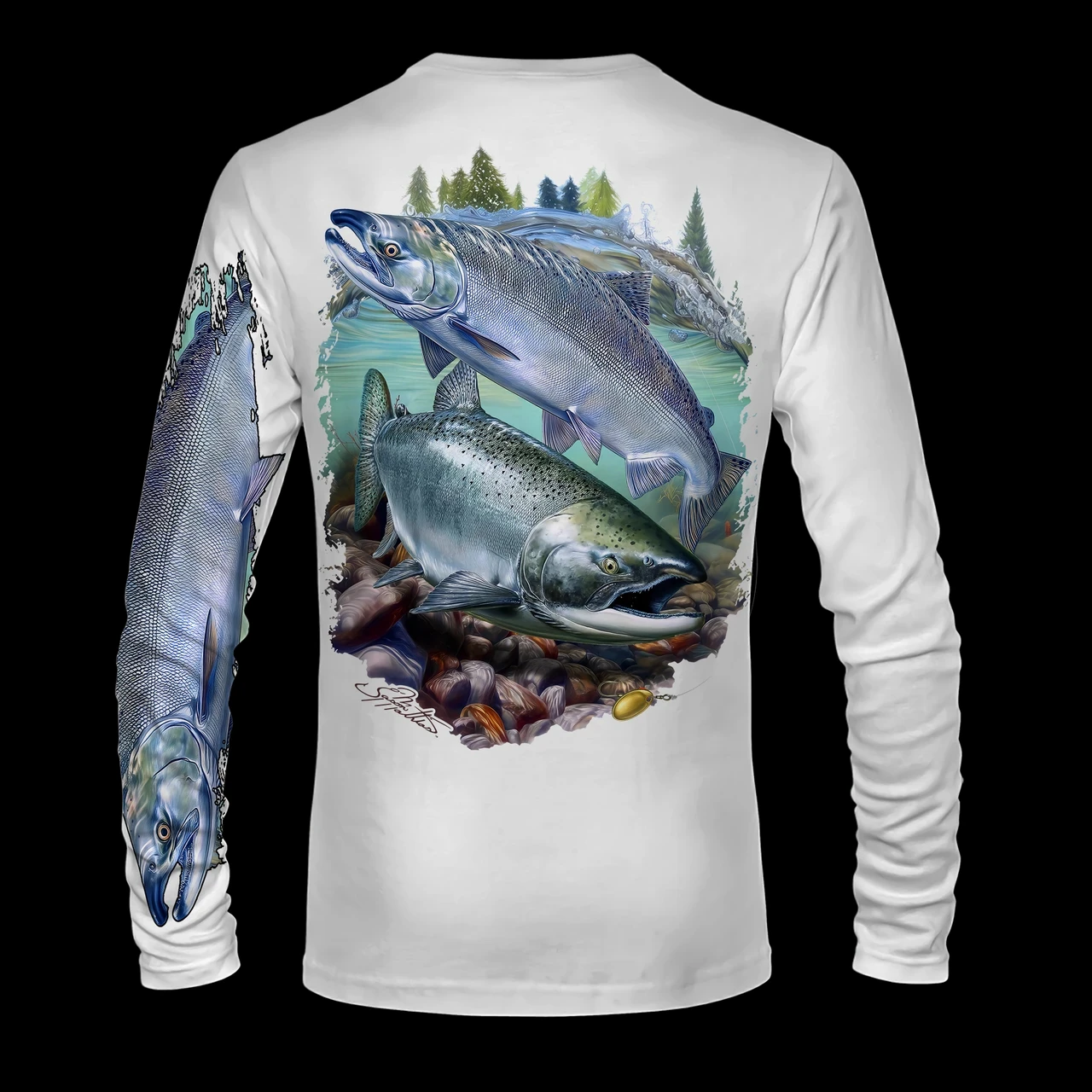 Casual Loose Fish School Back Crew Neck Long Sleeve Tee, Multi Basic Colors for City Commute, Daily Outings & Casual Fishing