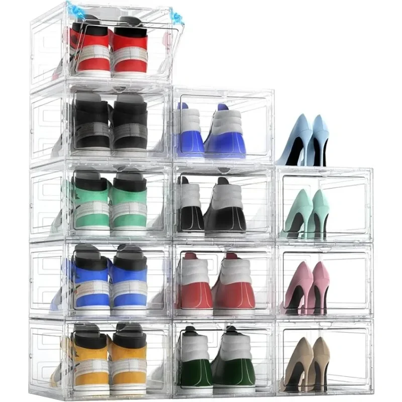 

X-Large 12 Pack Sneaker Storage Box with Clear Magnetic Doors, Stackable Plastic Shoe Containers Fit Size 12