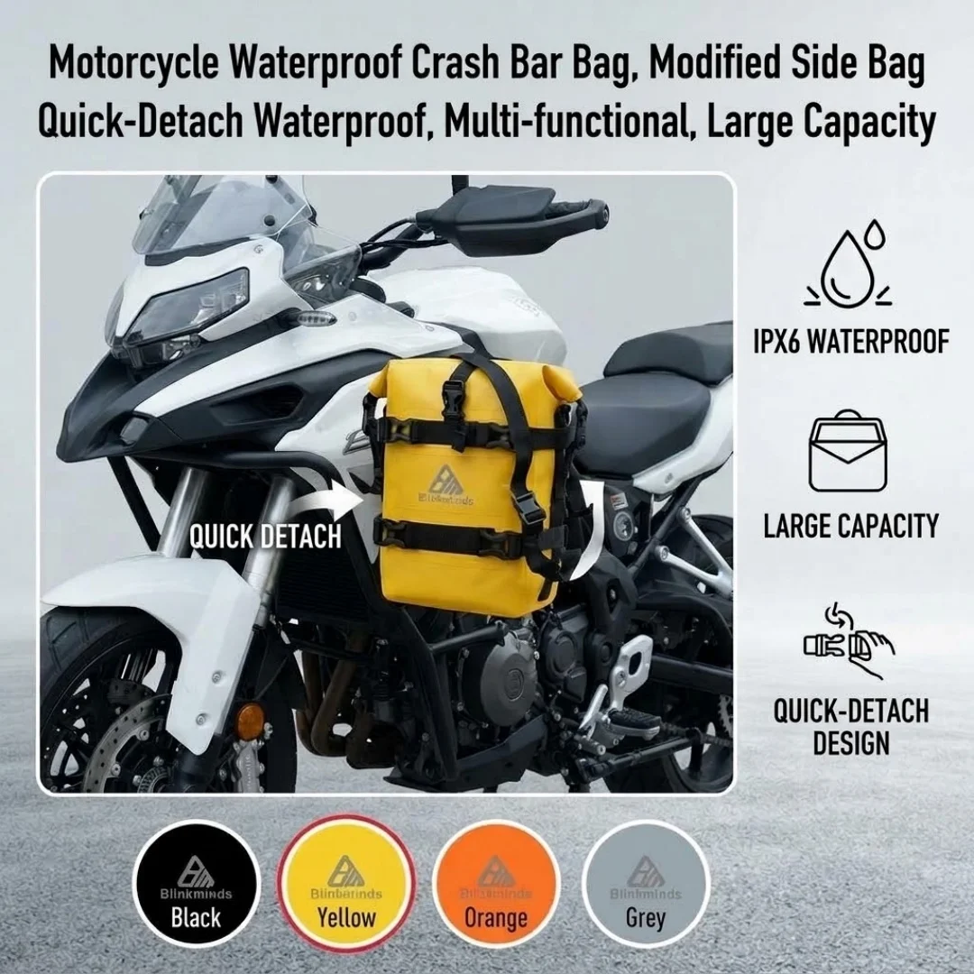 Motorcycle Crash Bar Bag IPX‑7 Waterproof Quick Release Side Bag Large Capacity Motorbike Luggage Storage Pouch