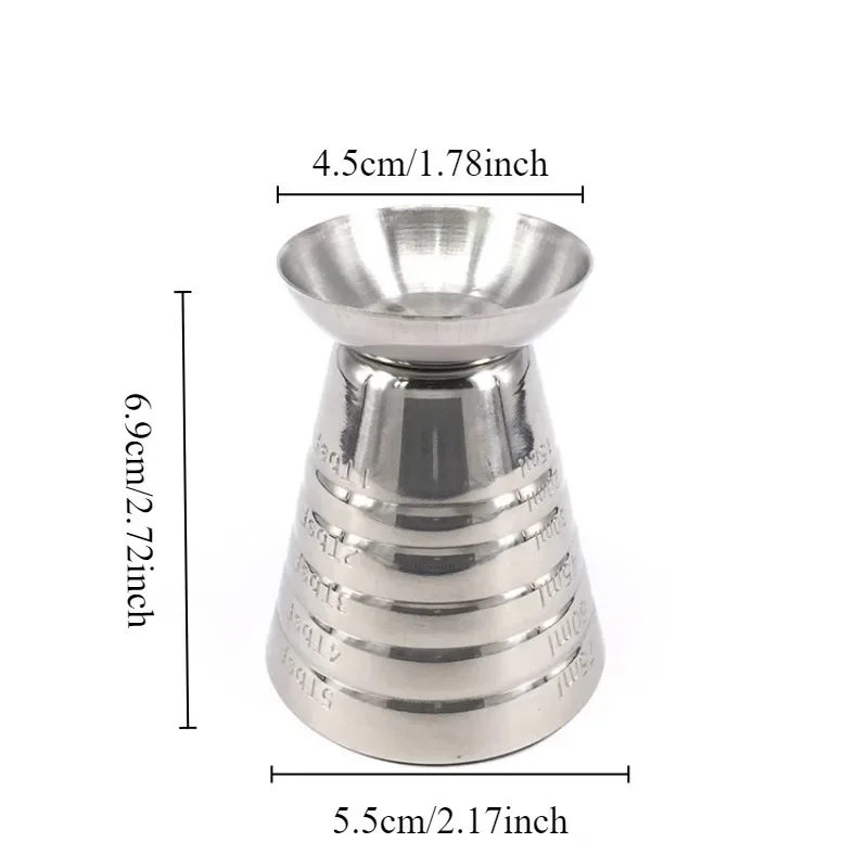 1pc Bar Cocktail Glass Mixed Drink Measure Cup 75ml Stainless Steel Cocktail Shaker 3in1 Measure Jigger Bar Party Accessories