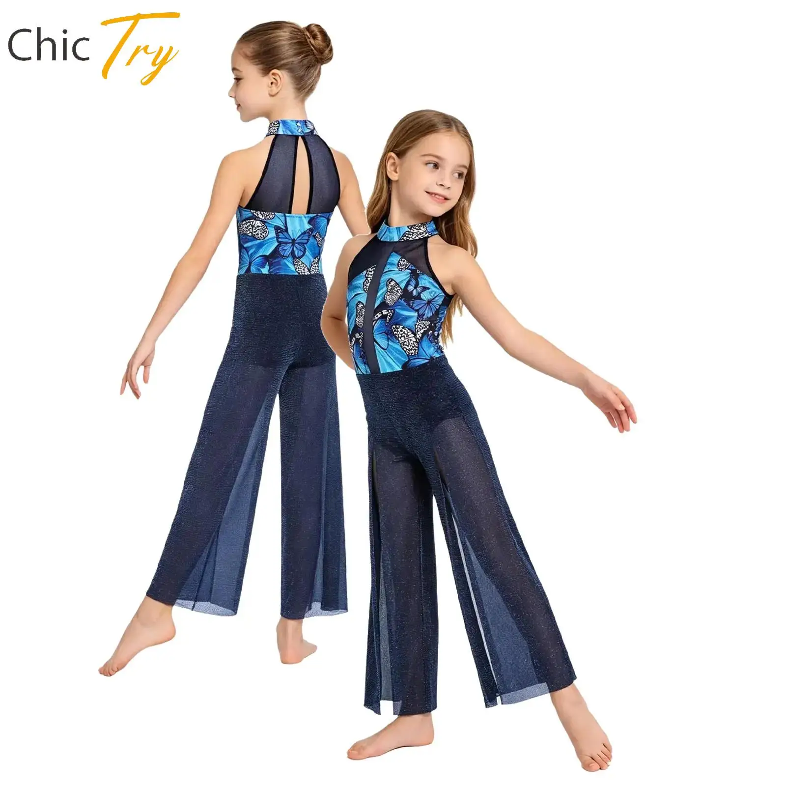 

Cute Butterfly Printed Modern Lyrical Dance Jumpsuit for Kids Girls Leotard Bodysuit for Skating Acrobatics Gymnastics Ballet