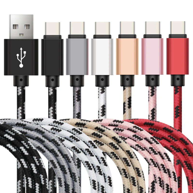 

100pcs/lot 1m 3ft Type C Braided Micro 8pin USB Charger Cable Strong Fabric Data Sync Lead Phone Accessory Bundle Charging Cable