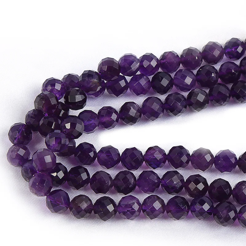 Natural Stone Amethysts Beads Faceted Purple Crystal Quartz Round Beads For Jewelry Making DIY Bracelet Accessories