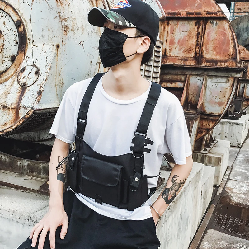 Functional Tactical Chest Bag Woman Hip Hop Vest Streetwear Bag Waist Pack Unisex Black Chest Rig Bag outdoor walkie-talkie pack