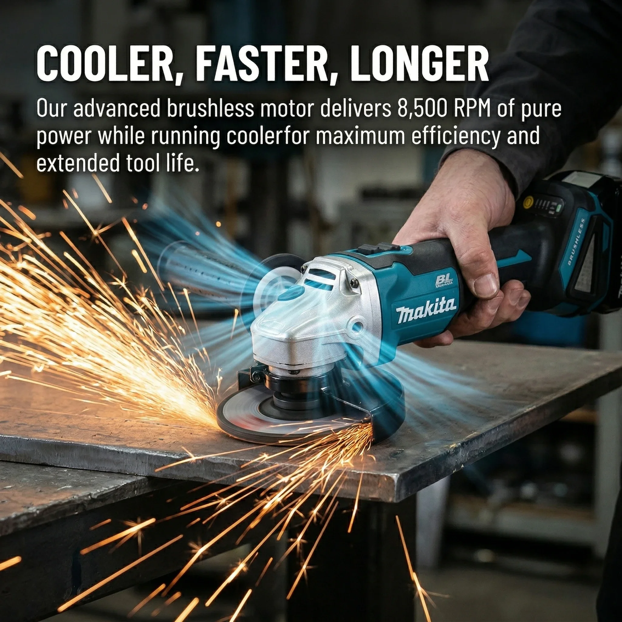 Makita DGA404 18V 100mm Elektrowerkzeug Schleifgerät Kabelloses Elektrowerkzeug Elektrischer Winkelschleifer Bürstenloser Schleifer – Detail 6
