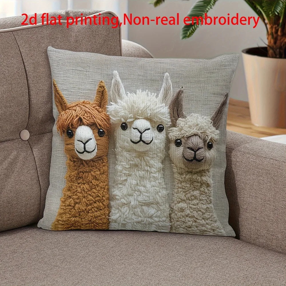 

Cute Pillow Covers Soft Alpaca Print Case Animal Pillow Cover For Living Room Bedroom Farmhouse Chair Workplace Dorm