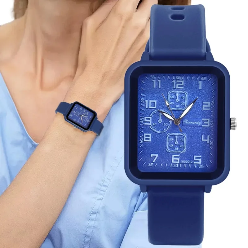 Reloj de marca de moda para mujer, reloj deportivo cuadrado de cuarzo para mujer, correa de silicona azul de seguridad, reloj de regalo, 2025