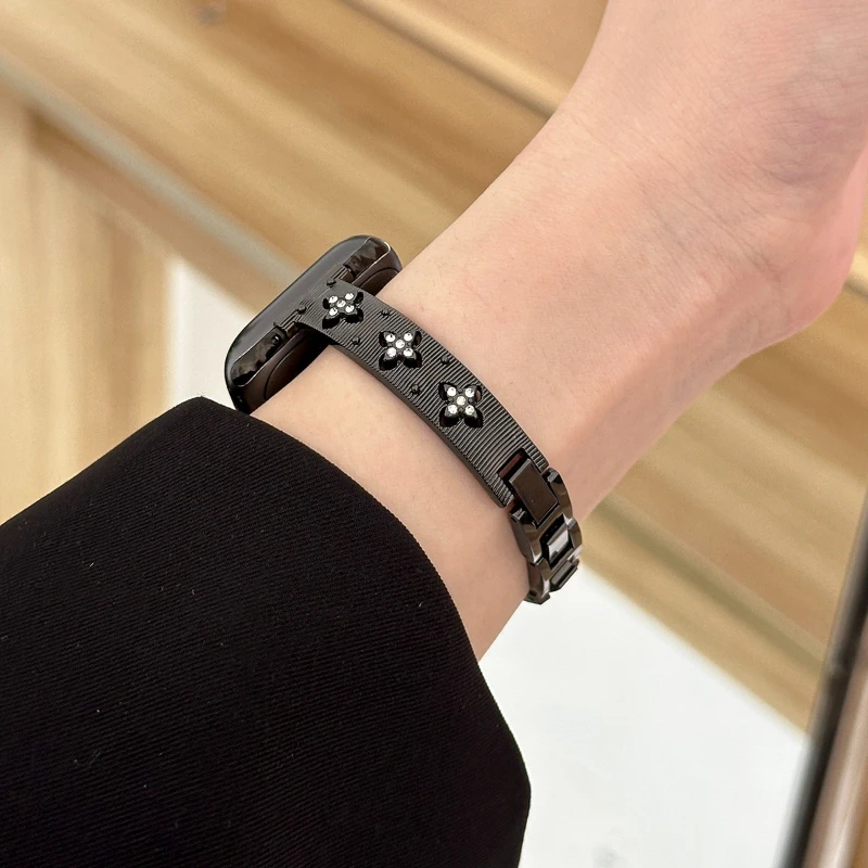 أربعة أوراق زهرة الماس حزام لساعة أبل S11 10 9 8 7 6 5 4 سليم سوار معدني Iwatch الفرقة 40 مللي متر 44 38 49 46 42 41 45 مللي متر