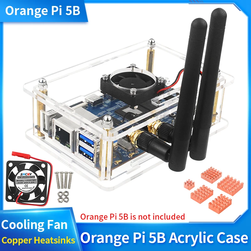 

Orange Pi 5B Acrylic Case Transparent Enclosure Optional Cooling Fan Copper Aluminium Heat Sinks Clear Shell for Orange Pi 5B