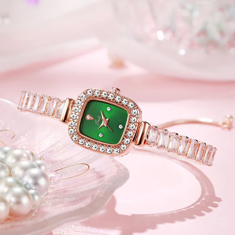 Роскошные часы-браслет с квадратным циферблатом и цирконием, изысканные часы-цепочка, женские кварцевые часы с свободной регулировкой, Reloj Mujer