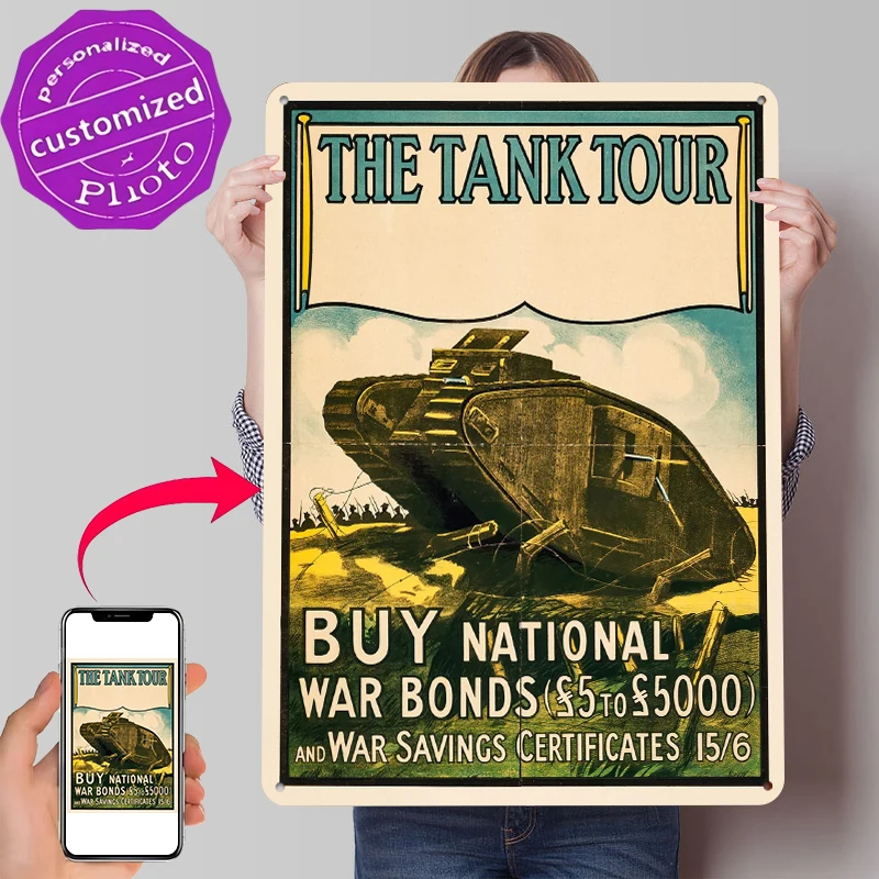 The Tank Tour War Bonds Tinplate Poster Customized Wall Art Retro Vintage Metal Signs for Fans Room Ornaments House Tin Sign