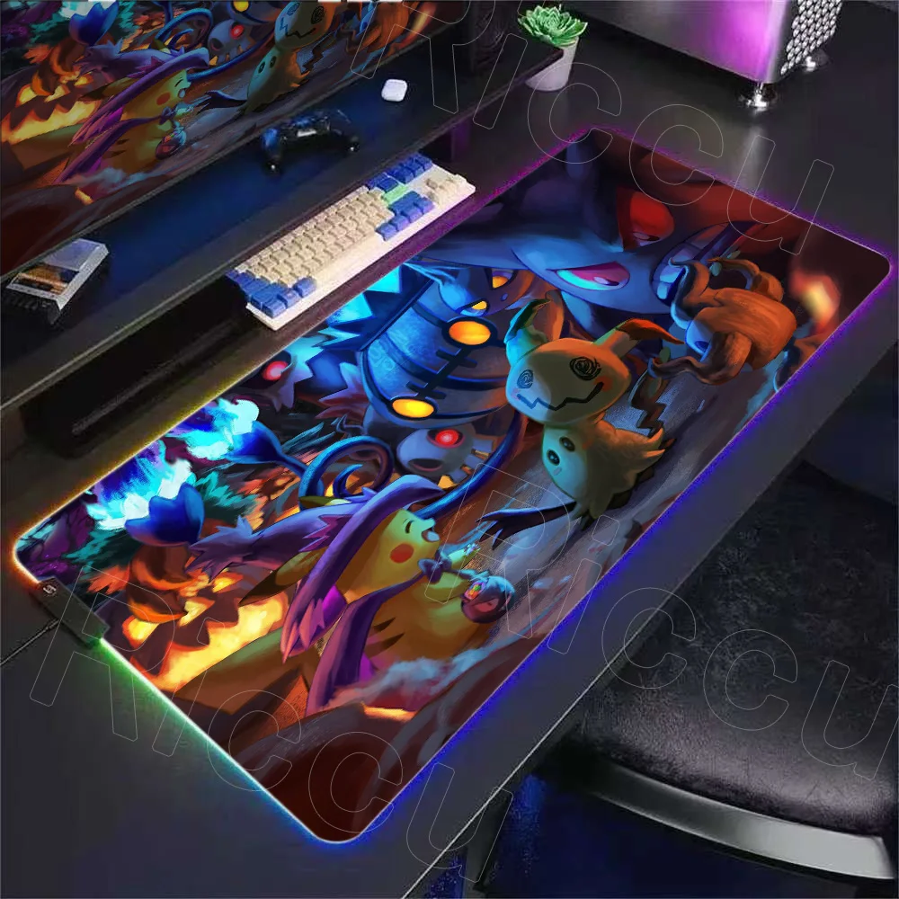 RGB Mouse Pad Pokemon Pikachu Gengar Chandelure Computer Carpet Mat E-sports Players Laptop Keyboard LED Mousepad Large Desk Mat