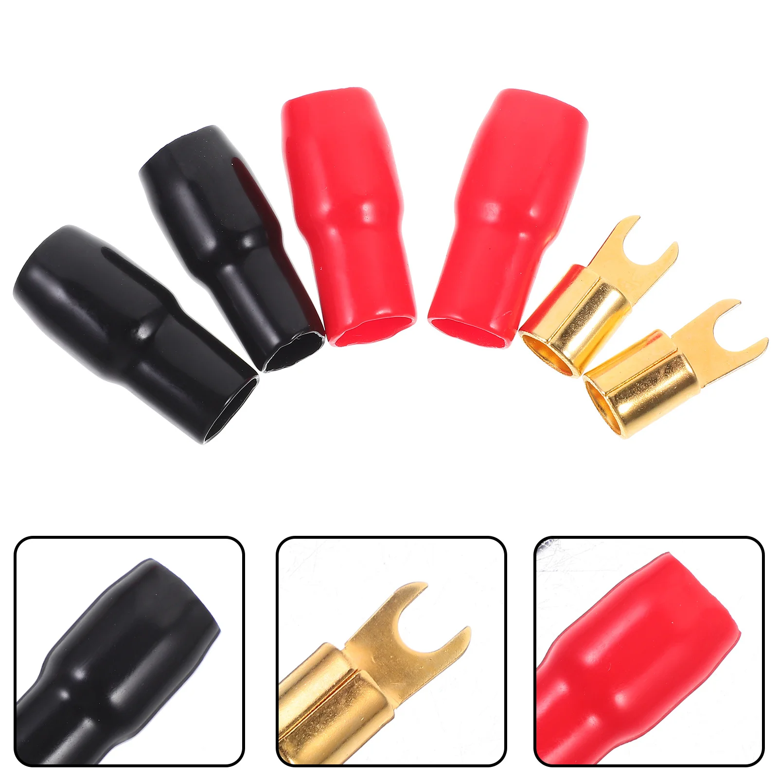 

5Pairs Copper Crimp Terminals 4 Gauge Gold Plated Fork Connectors Red Black Safer Speaker Wire Cable Crimp Barrier Spades