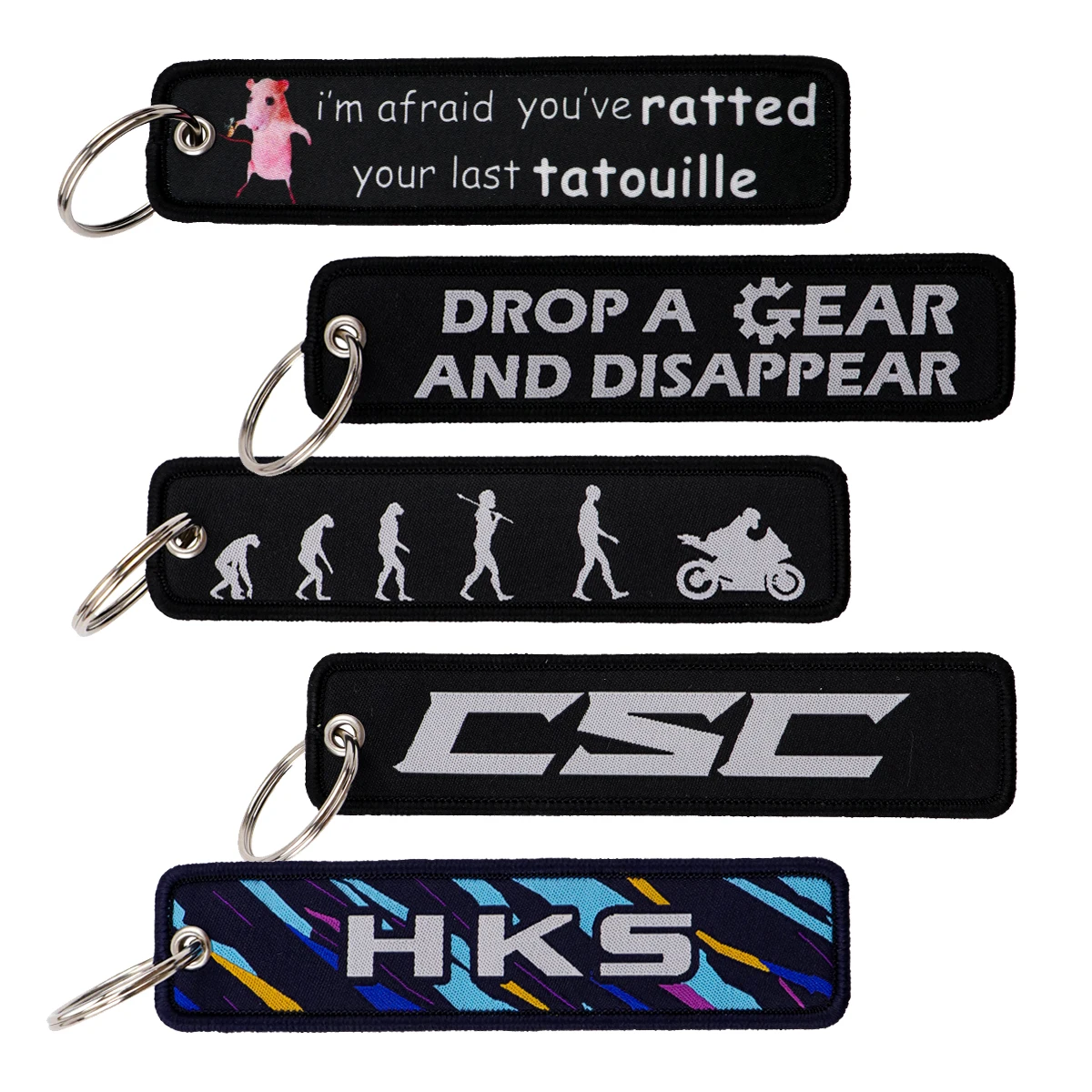 

Mix 5pcs/set Quotations Series Embroidery Key Fob Black Keyring For Motorcycles Cars Backpack Keychain Fashion Accessories Gifts