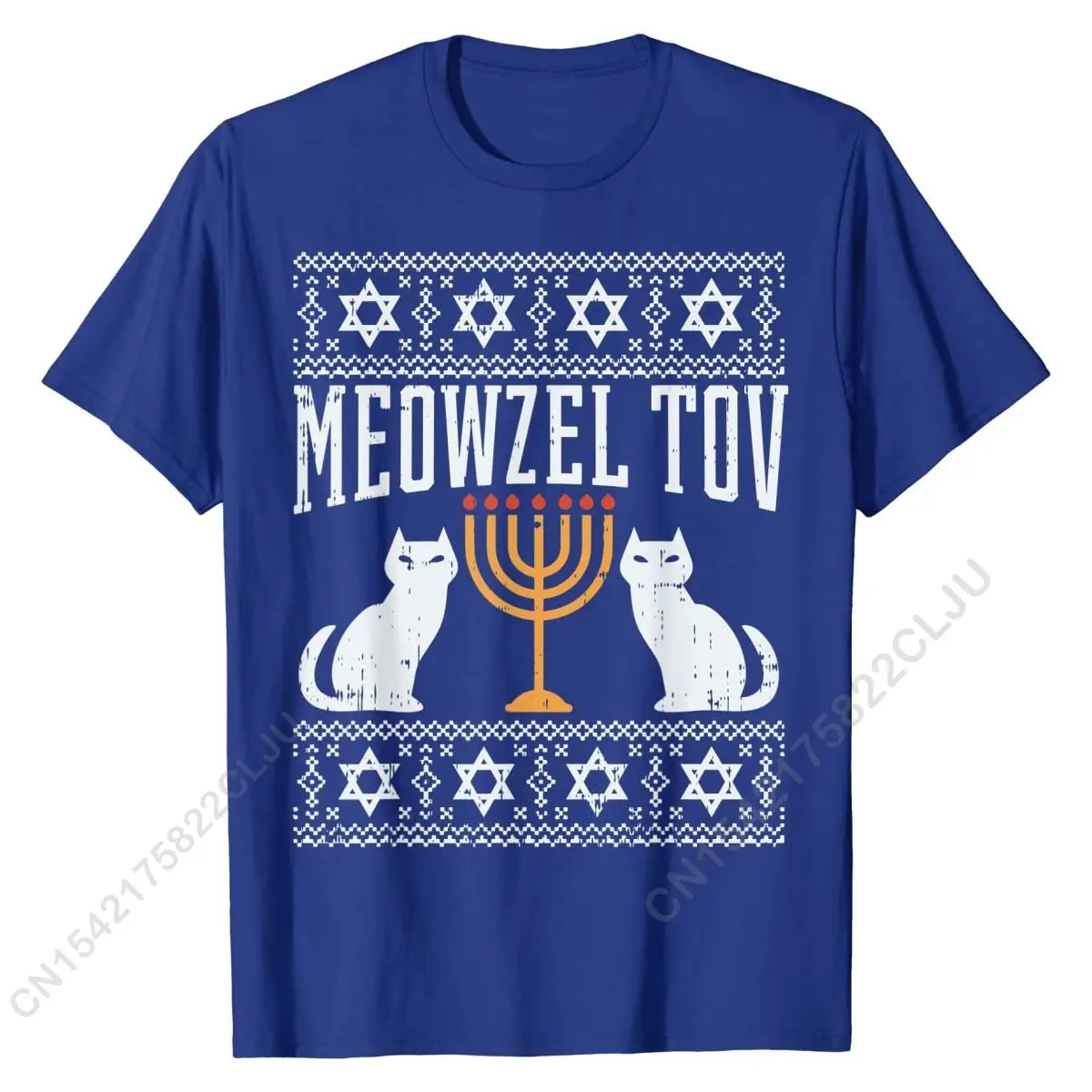 Meowzel Tov Chanukah Jewish Cat Owner Ugly Hanukkah Gift T-Shirt High Quality Casual T Shirt Cotton Tees For Men Custom