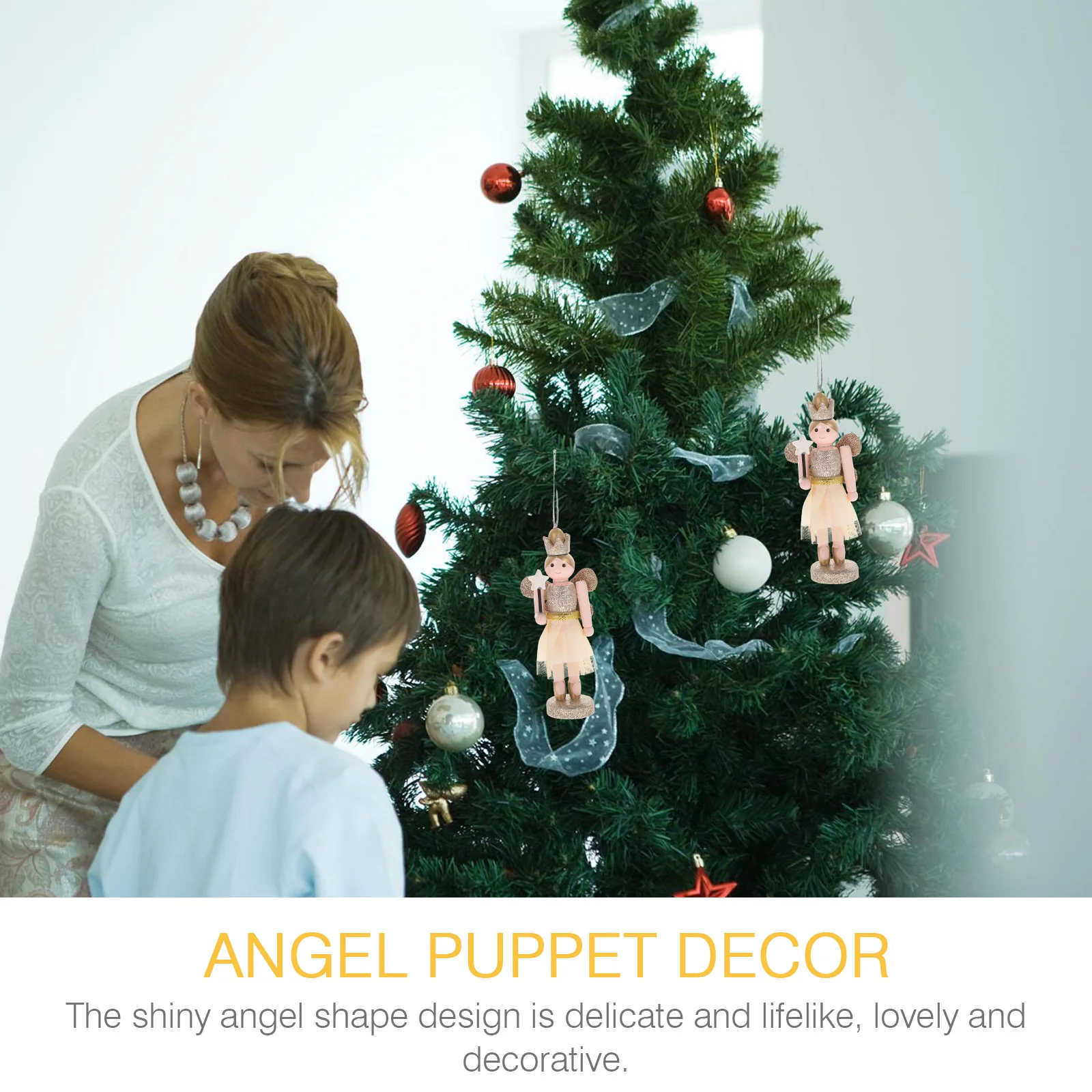 

3pcs Wooden Nutcracker Crafts Christmas Decor Angel Puppet Ornaments Desktop Decorations Walnut Angel Premium