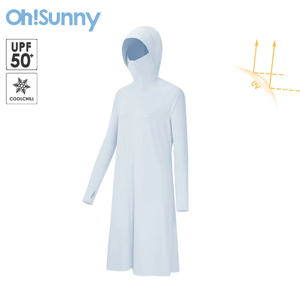 OhSunny Women protezione solare raffreddamento cappotto lungo protezione solare Trench UPF50 + con cappuccio Summer Coolchill Windbreaker Outwears