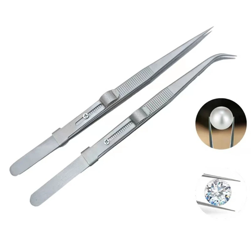 3Pcs Metal Jewellery Tools Set Stainless Steel Tweezers for Gemstones Handling N2UE