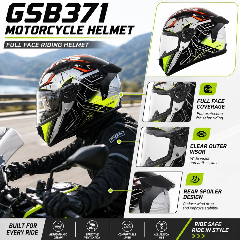 GSB371 Motorcycle Full Face Helmet Men Women Retro Rally Moto Helmet Sport Riding Gear All Season Street Touring Helmet