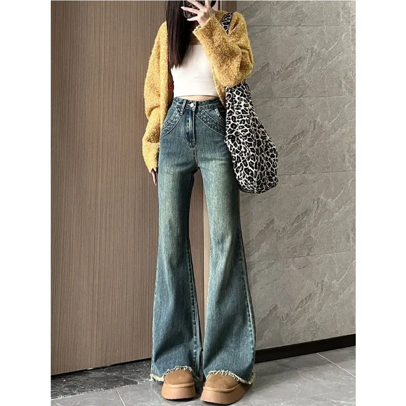 

Retro American Bootcut Jeans for Women Spring Autumn New High-waist Slim Pants for Women