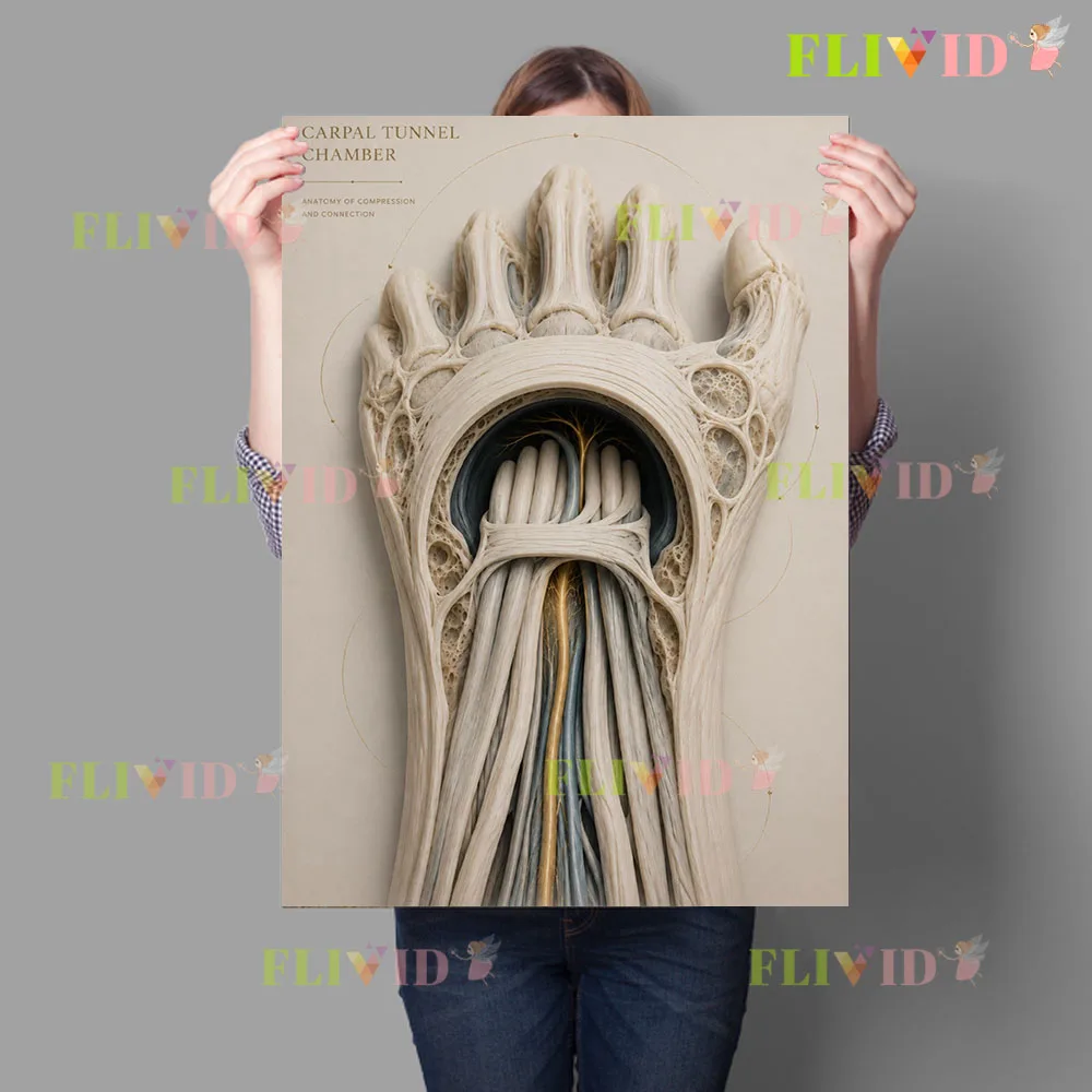 Hand Anatomy Canvas Wall Art,Vintage Human Hand Muscle Nerve Bone Structure Poster,Neutral Medical Print for Clinic Office Decor