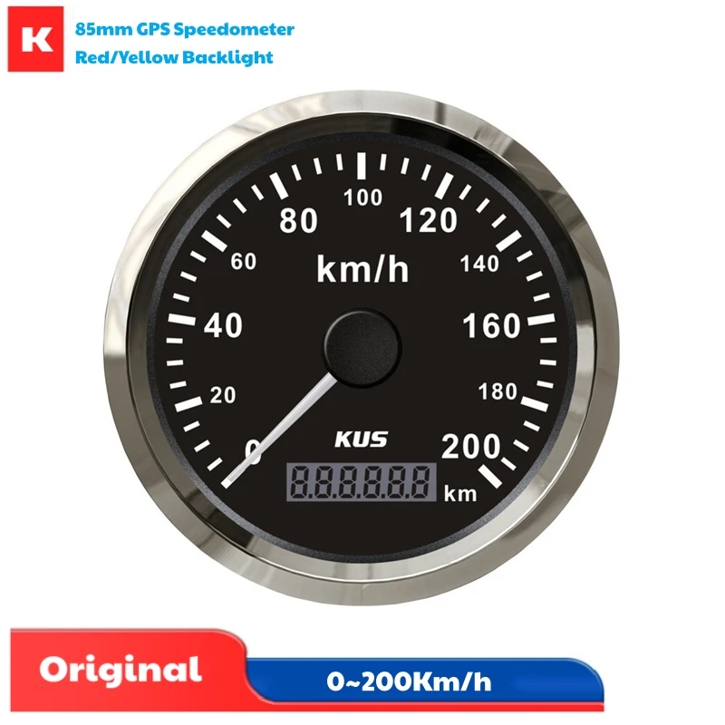 KUS 85mm GPS Speedometers 0-200Km/H Show Speed Mileometers with Gps Antenna Red or Yellow Backlight for Auto Truck Bus Boat