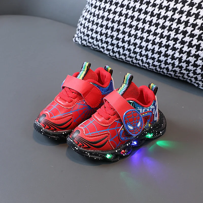 Disney Children\'s LEd Light Shoes Fashion Aoger Spiderman Boys Sneakers Girls Carton Casual Shoes Breathable Kids Sport Shoes