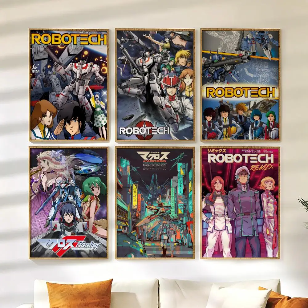 Póster de la serie Sci-Fi Mecha R-Robotech, decoración de pared autoadhesiva versátil HD impermeable para el hogar y el dormitorio