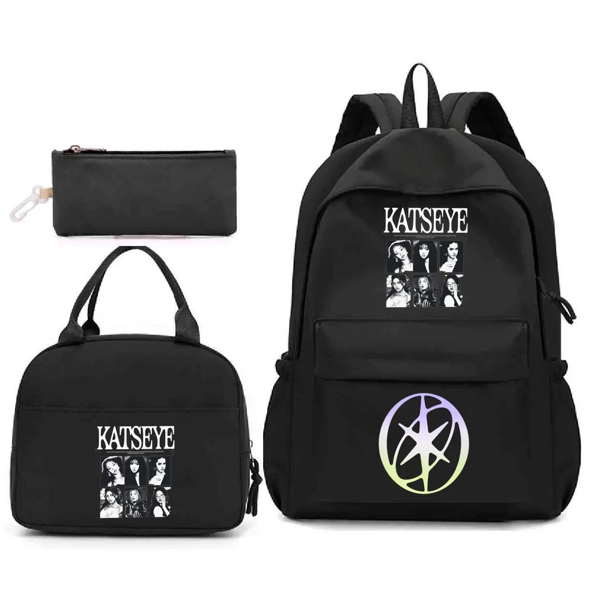 Katseye Printed 3 in 1 Backpack Set Rucksack with Lunch Bag Pencil Case Mochilas Student School Bag Back To School for Teen Girl