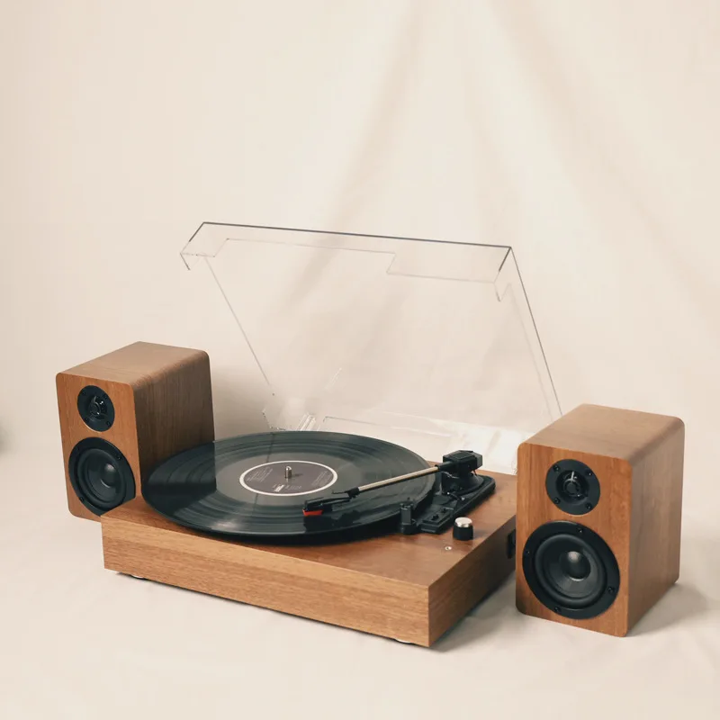 Retro Record Player Vintage Gramophone 3-Speed LP Turntable Bookshelf Speakers BT5.0 AUX-in Line-out Vinyl Audio